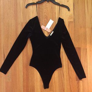 Black Velvet V-Neck Bodysuit, XS